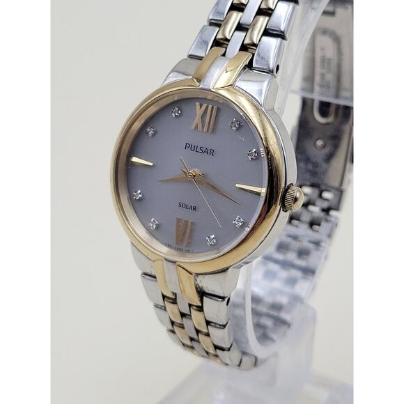 Pulsar Solar Womens Wristwatch Two Tone Silver Gold Stainless Steel AS01 672090 main image 7